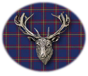 Clan MacLaine of Lochbuie is a Scottish Highland clan of Scotland. Framed for display is the Kilt tartan, motto, and crest displaying a stag head crest. Memorabilia.