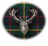 Clan Farquharson is a Scottish Highland clan of Scotland. Framed for display is the Kilt tartan, motto, and crest displaying a stag head crest. Memorabilia.