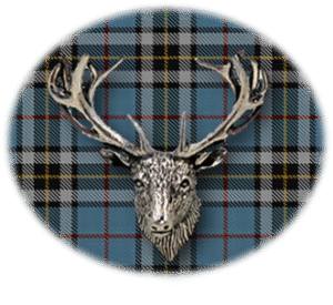 Clan Thompson is a Scottish Highland or Lowland clan of Scotland. Framed for display is the Kilt tartan, motto, and crest displaying a stag head crest. Memorabilia.