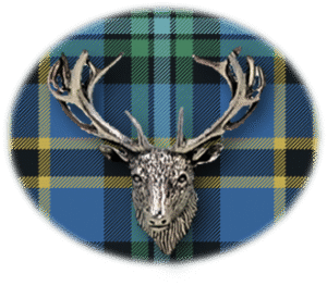 Clan Weir is a Scottish Lowland clan of Scotland. Framed for display is the Kilt tartan, motto, and crest displaying a stag head crest. Memorabilia.
