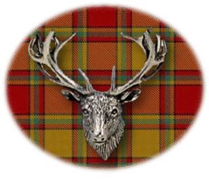 Clan Scrymgeour is a Scottish Highland or Lowland clan of Scotland. Framed for display is the Kilt tartan, motto, and crest displaying a stag head crest. Memorabilia.