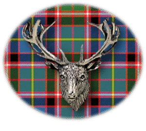 Clan Stirling is a Scottish Highland or Lowland clan of Scotland. Framed for display is the Kilt tartan, motto, and crest displaying a stag head crest. Memorabilia.